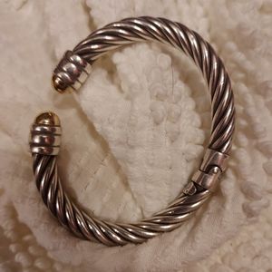 Sterling silver and 14k gold twisted cuff, hinged bracelet, Italy, Burdick Co.